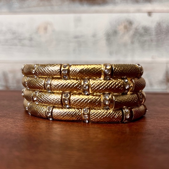 Vintage Exotic Snake Gem Bling Accents Bangle Bracelet Stretch Statement Retro - Picture 6 of 8